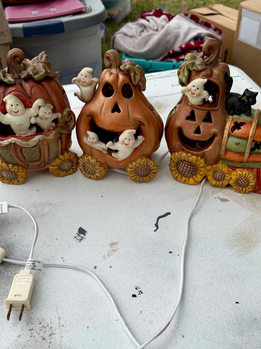 Ceramic Pumpkin Ghost Train Halloween Figurines - Orange